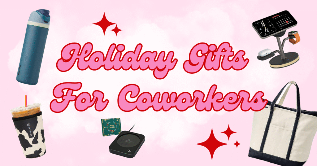 Christmas gifts for coworkers gift guide idea graphic for fun and funky fresh blog