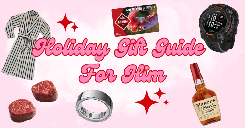 fun and funky fresh blog holiday gift guide for men graphic with the best holiday gifts for him